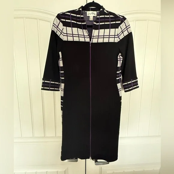 Signature Black & Purple Plaid Sheath Dress by Joseph Ribkoff Size 12 - Picture 5 of 8